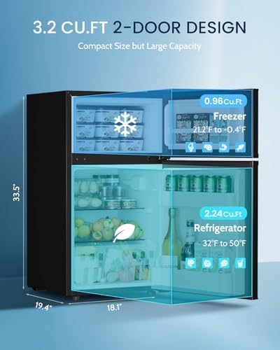 Feelfunn 3.2 Cu.Ft Mini Fridge with Freezer, 2 Door Dorm Fridge, Black - Image 2