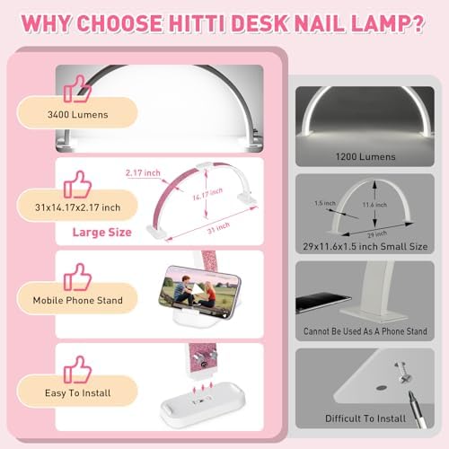 HITTI Super Large 31in Half Moon Light for Nail Desk, Crystal Diamond Pink - Image 2
