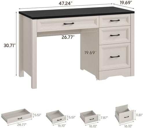 Vabches Farmhouse Executive Desk with Storage and Ample File Drawer, Rustic Large Home Writing Desk for Bedroom, Black - Image 2