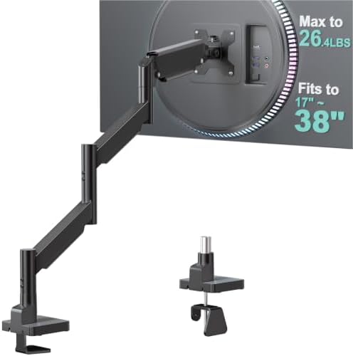 WALI Extra Long Single Monitor Arm for 17-38 inch Screens, up to 26.4 lbs by WALI