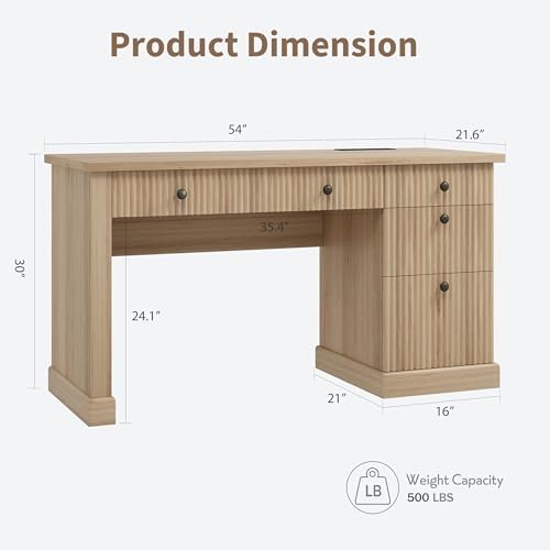 Garvee 54" Fluted Home Office Desk, Modern Executive Desk for Home Office - Image 2