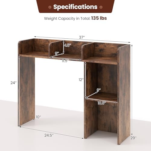 BECOMFORT Desk Hutch, Desk Organizer Shelf w/ 5 Storage Compartments, up to 27” Monitor, Wooden Display Rack, Desktop Bookshelf for Vanity Dressing Tabletop College Dorm Home & Office - Image 3