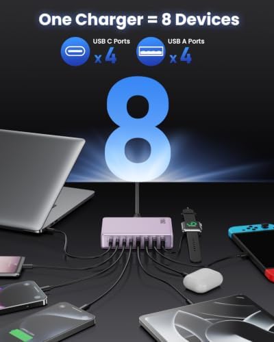 USB C Charger 200W USB C Charger Block,Upgraded GaN III 8-Port Fast Charging Station Hub,PD 65W Laptop Charging Adapter Compatible with MacBook Pro/Air,DELL,Steam Deck,iPhone 16/15/14,Galaxy S23/22 - Image 4