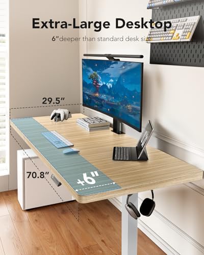 HUANUO 71 x 30 Inch Large Electric Standing Desk, Brushless Motor, Natural - Image 4