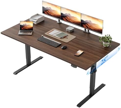 Klicelor 63 x 28 Electric Standing Desk, Sit Stand Up Home Office Desk, Height Adjustable Deep Cumputer Table with Memory Presets and Hooks, Two Pieces, Dark Walnut by Klicelor