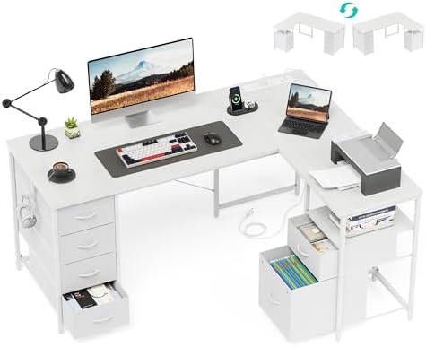 YOUDENOVA 55 Inch L Shaped Office Desk with 6 Drawers & Type-C Port, White by YOUDENOVA