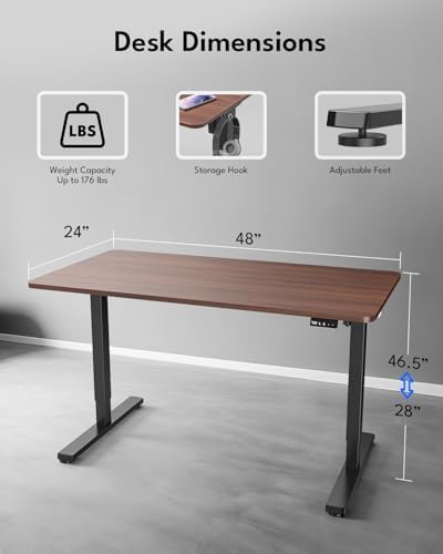 Electric Standing Desk, Gaming Desk, 48 x 24 Inch, Walnut - Image 3