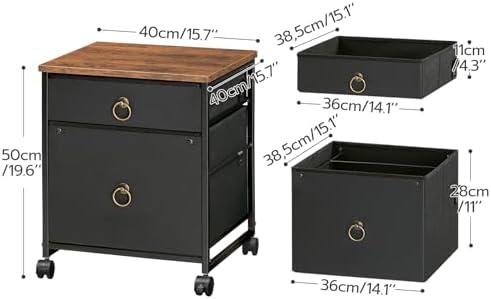 HOOBRO File Cabinet, 2-Drawer Vertical Mobile Office Cabinet, Rolling Printer Stand, for A4/Letter Size Files, Nonwovens Drawer, for Home Office, Rustic Brown and Black BFK21WJ01 - Image 3