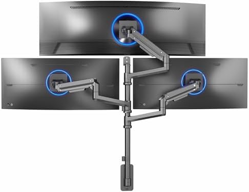 VIVO Pneumatic Arm Triple Ultrawide Monitor Wall Mount for Up to 49 inch Screens with Height Adjustment, Heavy Duty, Holds 3 Ultra Wides Up to 35.2 lbs, Black, MOUNT-VW300D by VIVO