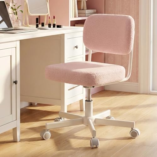 Vanity Chair with Wheels, Armless Swivel Chair for Girls, Pink by VATROS