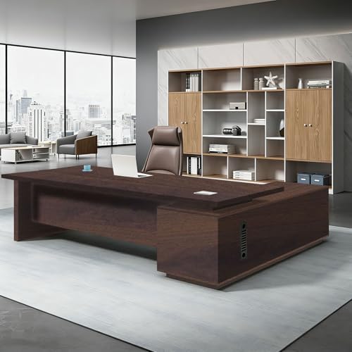 L Shaped Executive Desk with Drawers, Large Office Desk with Storage Cabinet, Wood L Shape Desk for Home Office or Business Workspace, Left or Right Cabinet Option, Multiple Sizes & Colors by Unknown