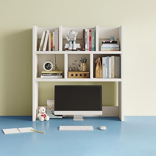 Wooden Desktop Bookshelf, Countertop Hutch Bookshelf, Comupter Desk Hutch Organizer with Shelves, Freestanding Bookcase for Home Office Dorm Room(27.6'', White) by Unknown