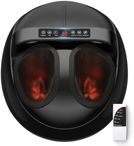 HTM Foot Massager with Heat, 5 Modes & 9-Level Intensity & 3-Speed Vibration, Shiatsu Kneading & Rolling Compression, with Remote & Portable Handle, Fits Up to Men's Size 13, Gift for Women Men by HTM
