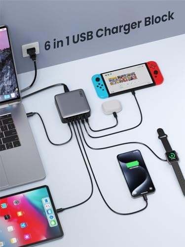 USB C Charger Block 200W[2026 Upgraded] GaN III 6 Port Fast Charging Station Hub,PD 65W USB C Laptop Charger Compatible with MacBook Pro/Air,iPad,iPhone 16/15,Galaxy S23/S24 Steam Deck Dell XPS etc - Image 2