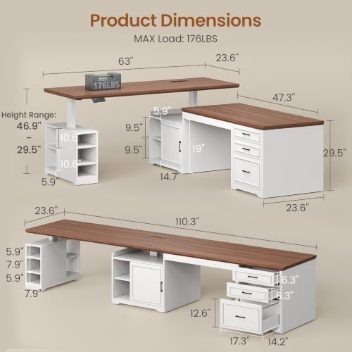 SEDETA Farmhouse L Shaped Standing Desk with Storage for Home Office, White - Image 2