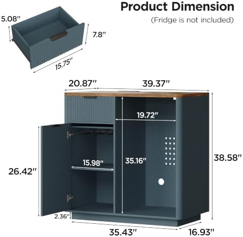 Vabches Mini Fridge Cabinet, Coffee Bar Cabinet with Fridge Space, Blue - Image 2