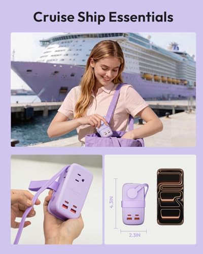 NTONPOWER GAN Ultra 65W USB Fast Charging Station, 7 in 1 Travel Power Strip with 3 Outlets 4 USB (2 USB C), Extension Cord 4ft, Cruise Essentials Compatible with MacBook, iPhone,Purple - Image 4