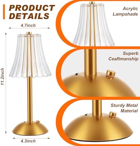 Liliful 2 Pcs Cordless Table Lamp LED Touch, Gold, Rose Style - Image 2