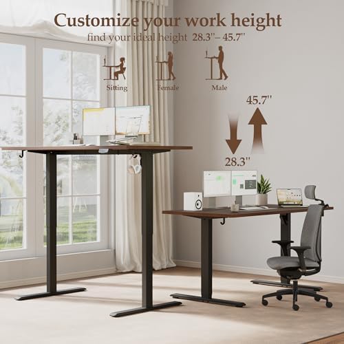 Klicelor 55 x 28 Electric Standing Desk, Sit Stand Up Home Office Desk, Height Adjustable Deep Cumputer Table with Memory Presets and Hooks, Two Pieces, Dark Walnut - Image 5