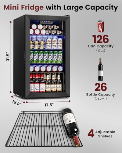 Feelfunn 3.2 Cu.Ft Glass Door Beverage Refrigerator, 126 Can Mini Fridge - Image 2