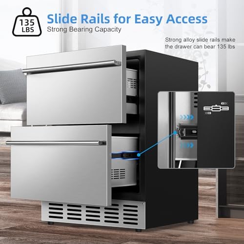 24" Undercounter Beverage Cooler, Outdoor Stainless Steel Drawer Fridge - Image 3