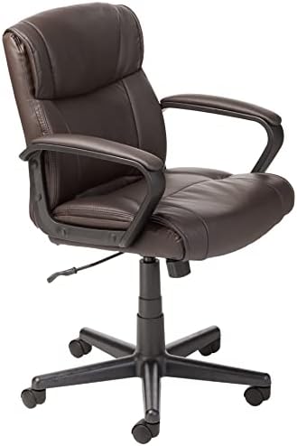 Amazon Basics Office Task Chair with Adjustable Height, 360° Swivel, Padded Armrests, Mid-Back, Rolling, 275 Pound Capacity, 24"D x 24.2"W x 34.8"H, BIFMA Certified, Dark Brown Faux Leather by AmazonBasics