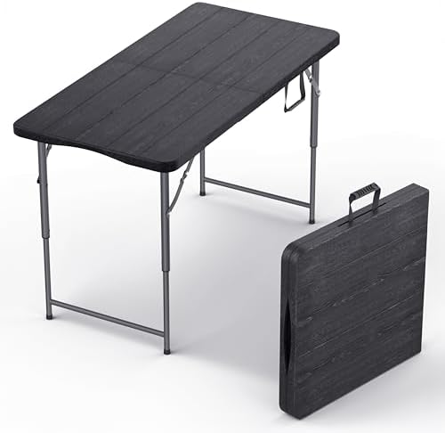 4 Feet Foldable Table Adjustable Height with Built in Handle, Steel Legs | 4FT Heavy Duty Portable | Perfect for Party Dining Wedding Events Picnic Indoor Outdoor Camping Utility Folding - 4 Foot by OurModernSpace