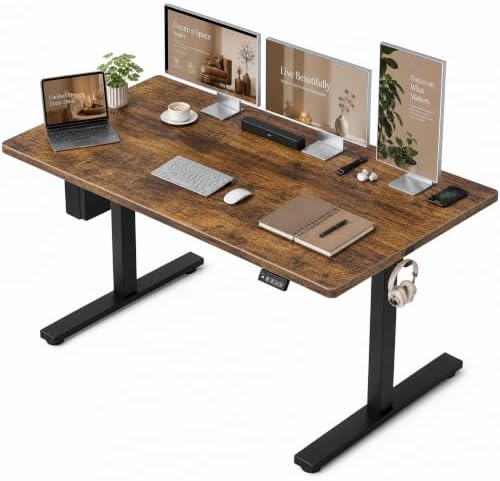 Grandder 55x32 Extra-Deep Electric Standing Desk, Wide Desktop Fits 49" Ultrawide Monitor+Dual Screens, 176 lbs Capacity, 2 Memory Presets, Computer Desk for Home Office & Gaming, Rustic Brown by Grandder