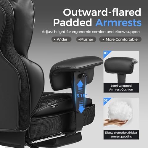 GTPLAYER Big and Tall Gaming Chair 400lbs Heavy Duty Office Chair with Footrest, High Back Pocket Spring Lumbar Support, Ergonomic Wide Comfy Seated Cushion for Lower Back Pain Relief, Earth-Black - Image 6