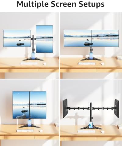 MOUNTUP Dual Monitor Stand - Freestanding & Height Adjustable Monitor Desk Mount, Steady VESA Mount Holds Max 17.6 lbs, Computer Monitor Stand for 2 Screens up to 27 inches, For Home Office - Image 6