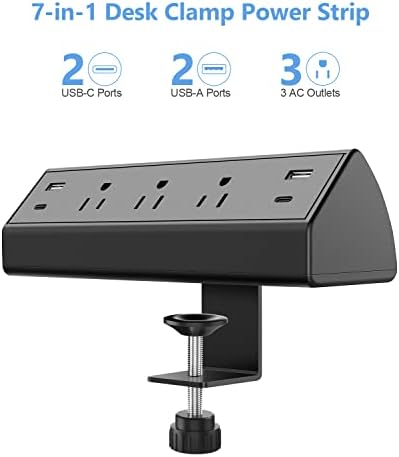 Jgstkcity Desk Clamp Power Strip,40W Total Fast Charging Station,2 PD 20W USB C Ports,Desk Edge Mount Surge Protector for Home, Office,3 Outlets,Fit 1.96" Tabletop Edge,ETL Listed - Image 2