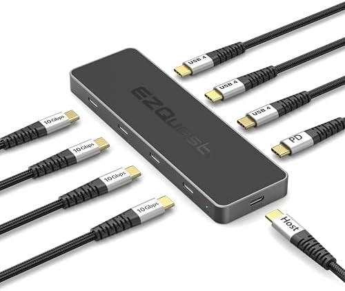 USB 4 Hub 8-in-1: Dual 4K 60Hz/8K Display, 7X USB-C Ports (3X USB4, 4X 10Gbps Data), 100W PD - Thunderbolt 3/4 Dock for MacBook Pro/Air M1/M2/M3, Windows, Chromebook by EZQuest