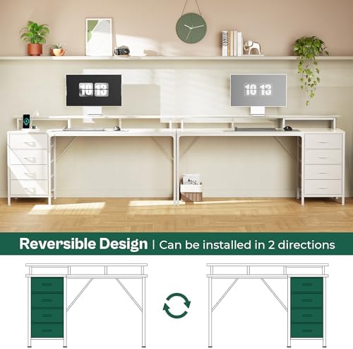 Huuger 63 Inch Computer Desk with Power Outlets and LED Lights, Gaming Desk with 4 Drawers, Office Desk with Monitor Stand, Study Work Desk for Home Office, White - Image 7