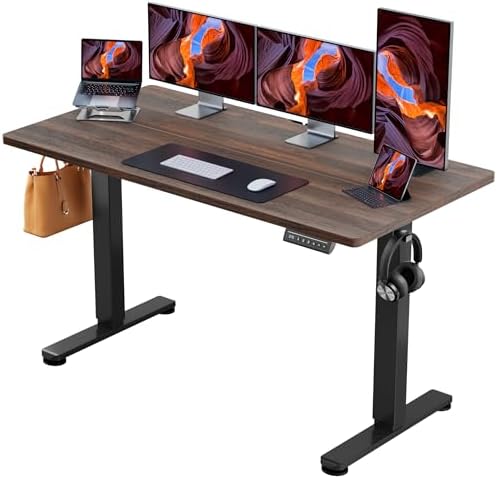 ErGear Height Adjustable Electric Standing Desk, 55 x 28 Inches Sit Stand up Desk, Memory Computer Home Office Desk, Dark Walnut by ErGear