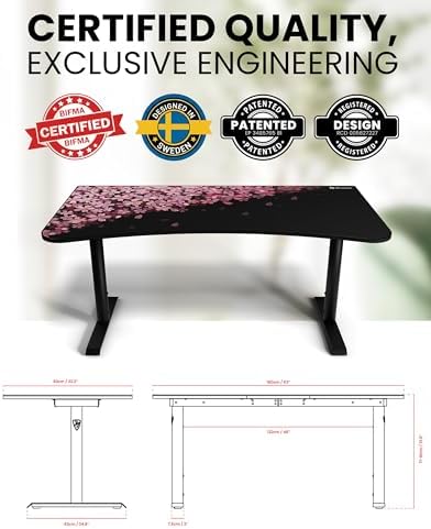 Arozzi Arena Special Edition Ultrawide Curved Gaming and Office Desk with Full Surface Water Resistant Desk Mat Custom Monitor Mount Cable Management Cut Outs - Flower - Image 4