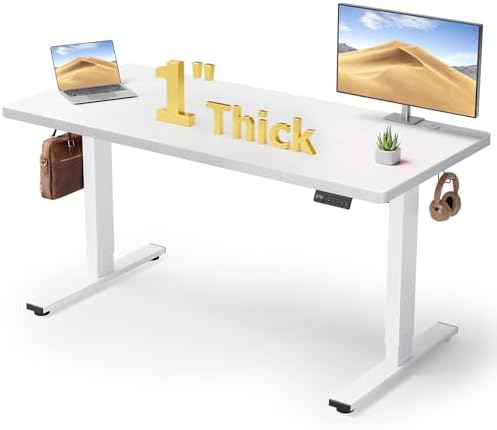White 60x28 in Electric Standing Desk, 1 Inch Thick Tabletop by Unknown