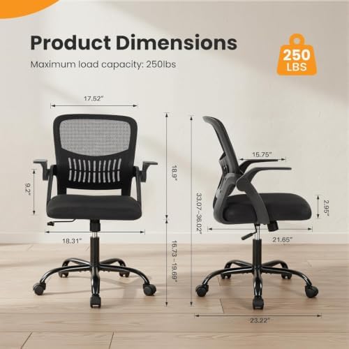 Sweetcrispy Computer Desk Chair, Home Office Chair, Lumbar Support, Black - Image 2