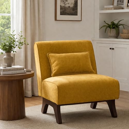 Armless Accent Chair Comfy Upholstered Modern Living Room Side Chair by womina