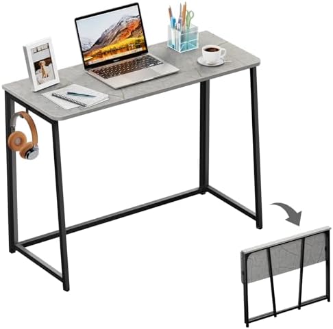 WOHOMO Folding Desk, 39.4" Foldable Computer Table for Small Spaces, Grey by WOHOMO