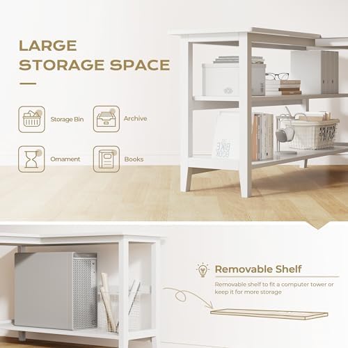 IOTXY 53" Reversible L-Shaped Office Desk with Storage Shelves, White - Image 5