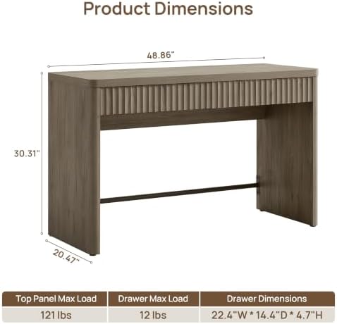 SICOTAS Office Computer Desk with 2 Drawers Modern Executive Writing Desk 48.8" Large Work Home Office Desks with Storage Fluted Makeup Vanity Table Study Table for Living Room Bedroom, Grey Alder - Image 3