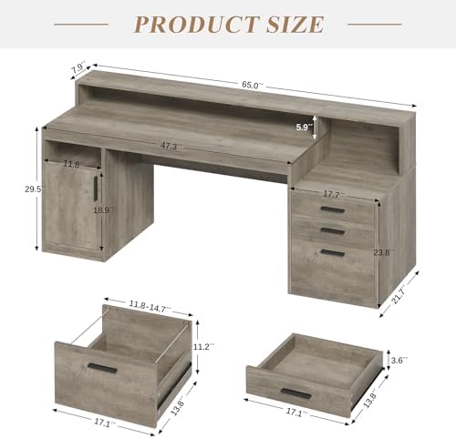 YOMILUVE 65" Computer Desk with 3 Drawers & Printer Shelf for Home Office - Image 2