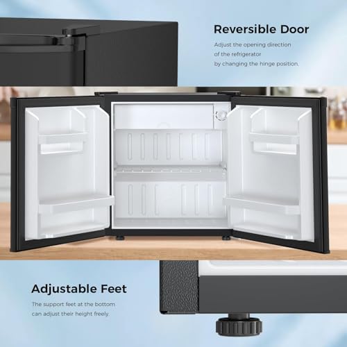 Antarctic Star 1.6 Cu. Ft Mini Fridge with Freezer,Small Compact Refrigerator with Single Reversible Door, Removable Shelves, 7 Adjustable Thermostat, for Dorm/Bedroom/Office,Black - Image 4