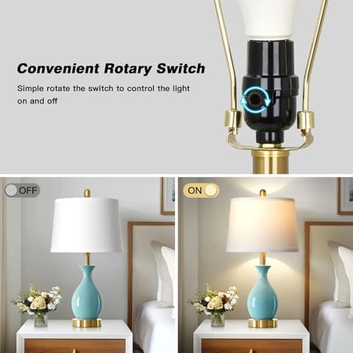24" Aqua Blue Ceramic Table Lamps Set of 2, Modern Classic Bedside Lamps for Bedroom Nightstand, Small Table Lamp for Living Room End Table (2 LED Bulbs Included) - Image 5