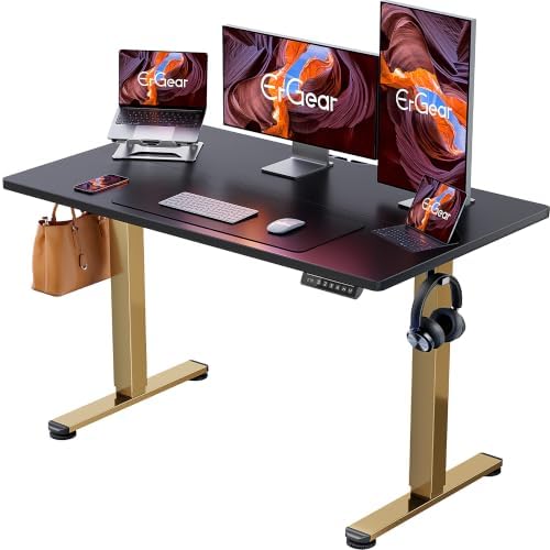 ErGear Height Adjustable Electric Standing Desk, 48 x 24 Inches Sit Stand up Desk, Memory Computer Home Office Desk, Black+Gold by ErGear