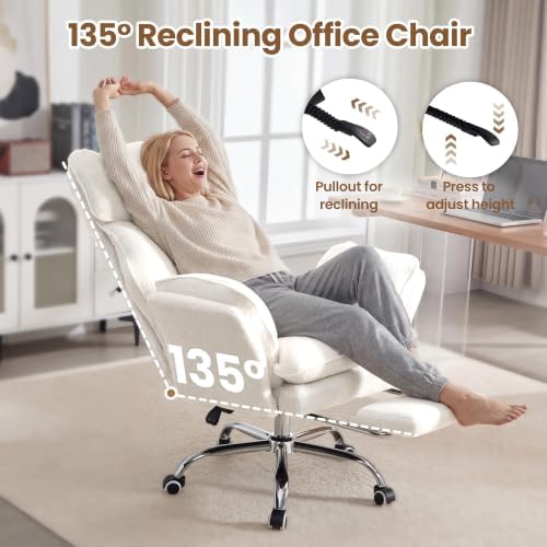 Big and Tall Office Chair with Flip Arms and Footrest, Teddy Criss Cross Legged Home Office Desk Chair with Pet Seat, Comfy Reclining Computer Gaming Chair, White - Image 4