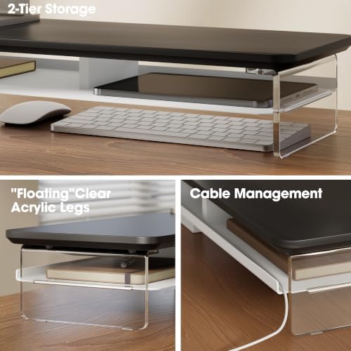 Fenge 42.5" Dual Monitor Stand with Clear Acrylic Legs, Black - Image 3