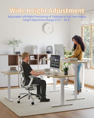 YIHAYO L Shaped Standing Desk Adjustable Height, 63 x 55 Inches Electric Corner Standing Desk, Natural - Image 4