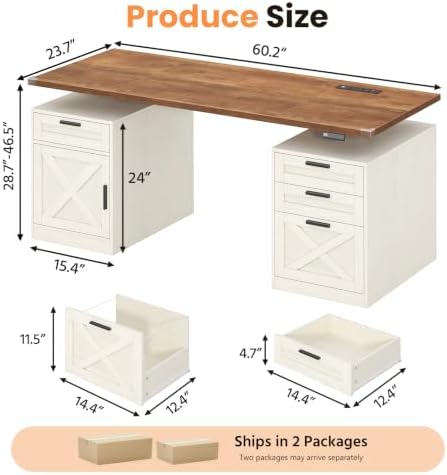 YOMILUVE 60" Farmhouse Electric Standing Desk with Drawers for Home Office - Image 2