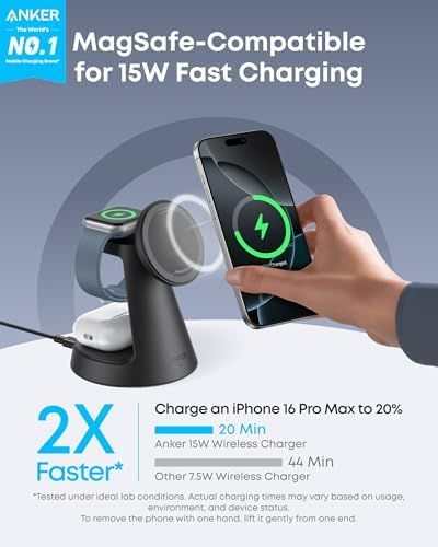 Anker MagSafe Charger Compatible, MagGo 3-in-1 Qi2 15W Charging Station - Image 2